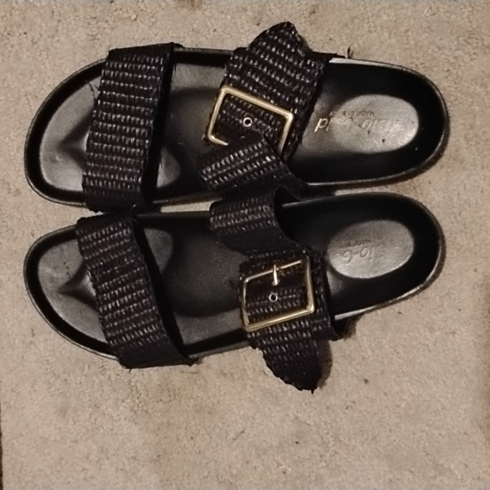 Kids Black Sandals with Gold Buckle